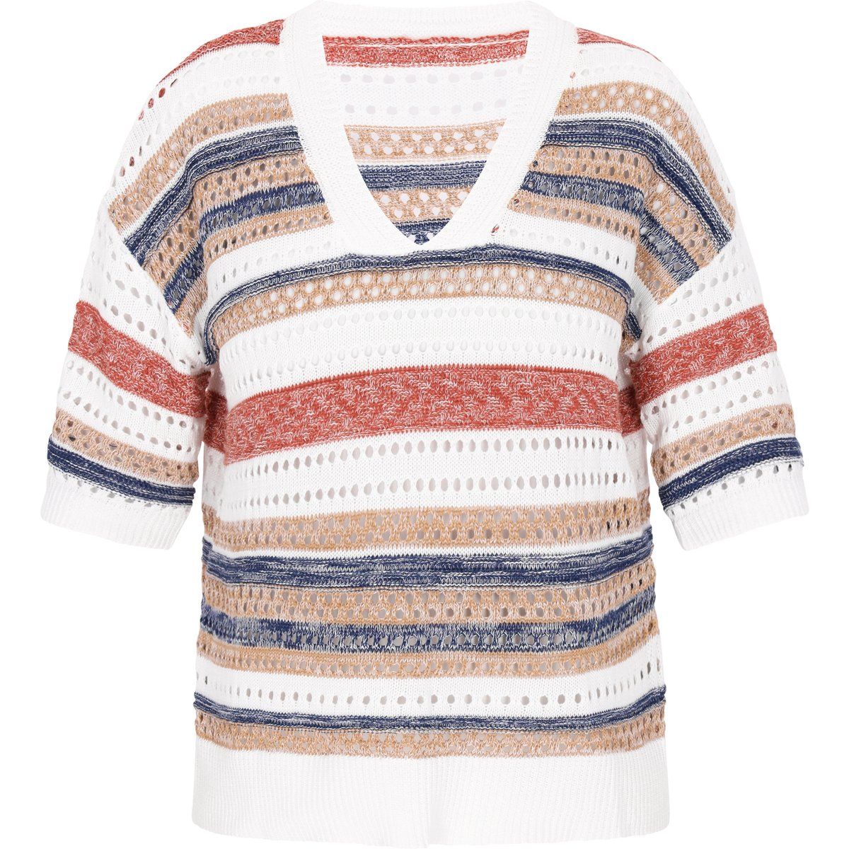 Kurzarm-Strickpullover mit Ajour-Streifenmuster
