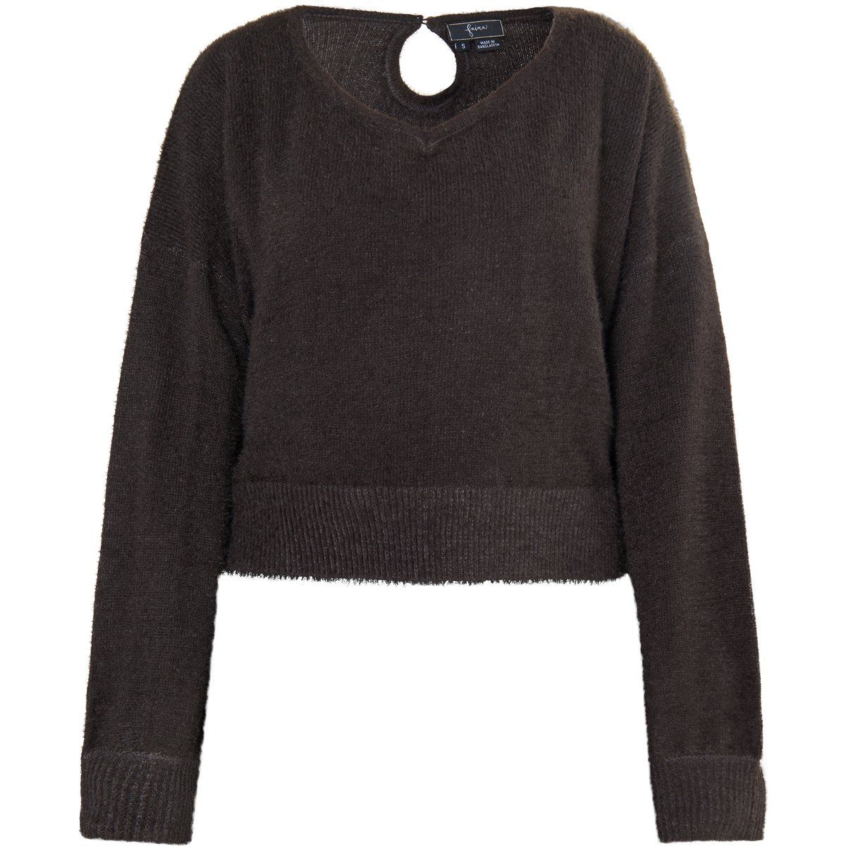 Flauschiger Strickpullover mit Rückenausschnitt