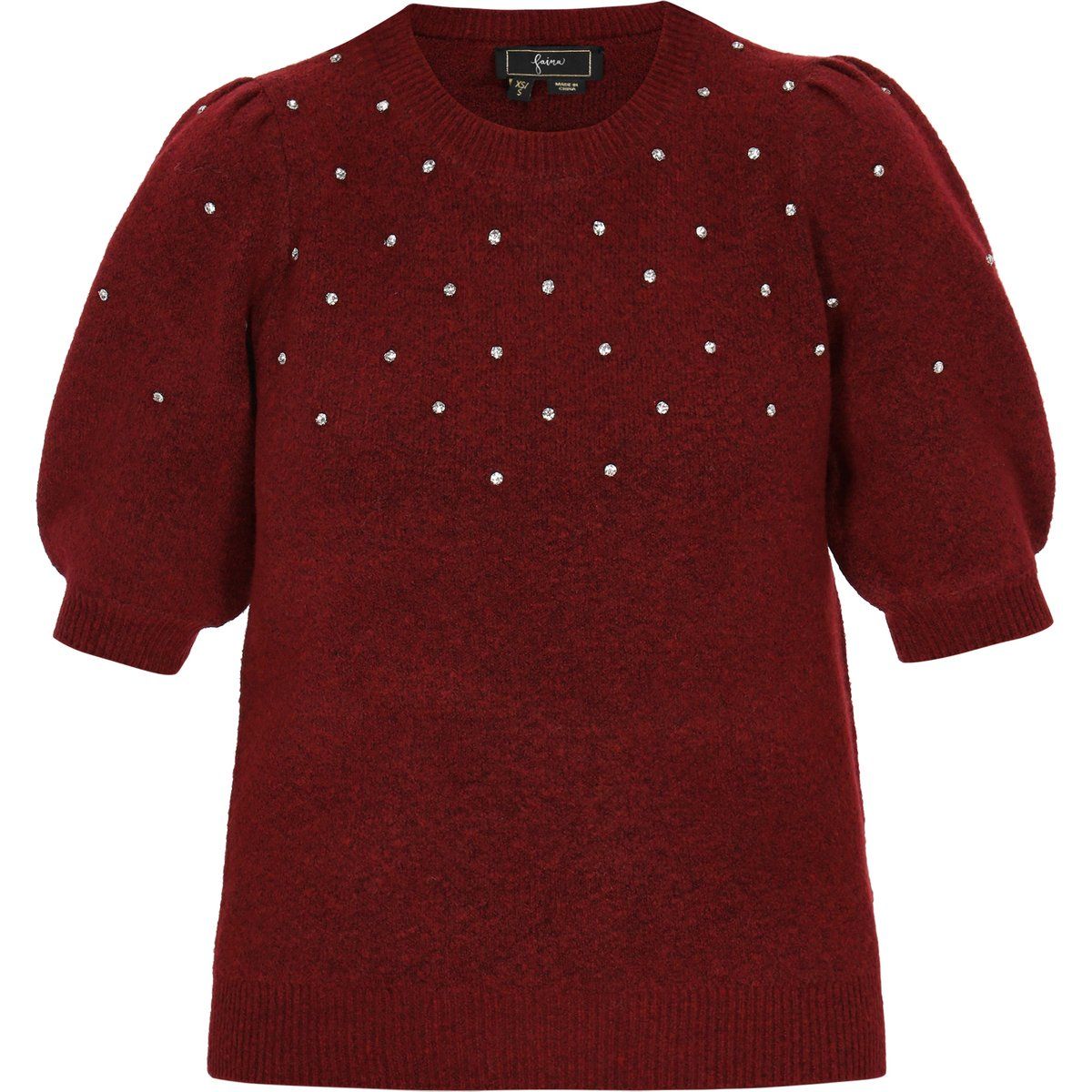 Kurzarm-Strickpullover mit Strasssteinen
