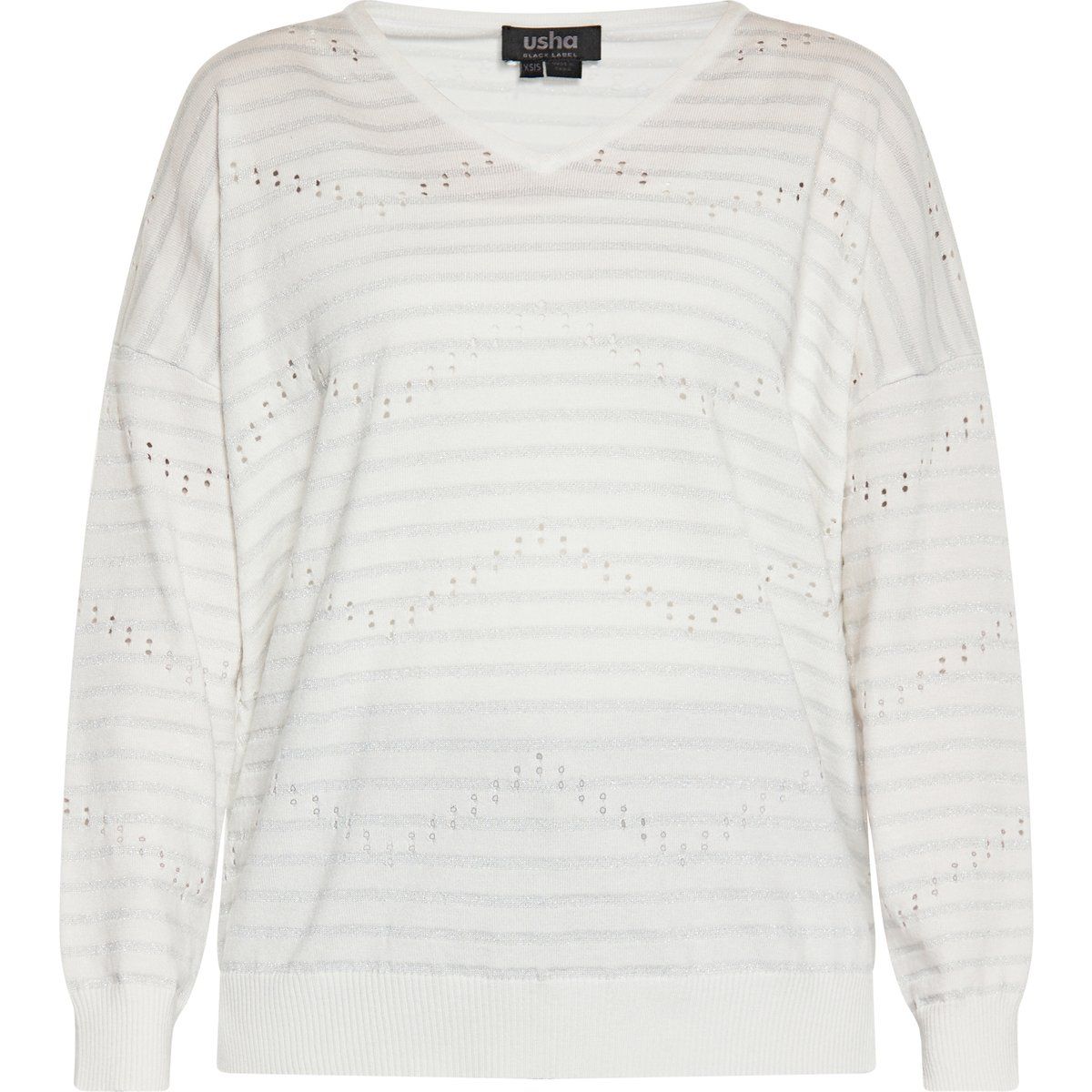 Glitzer-Strickpullover mit V-Ausschnitt