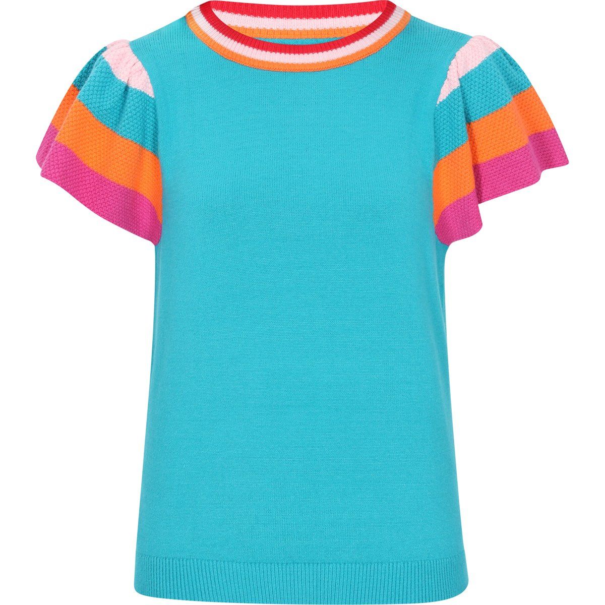 Leuchtendes Stricktop mit Streifenrüschen
