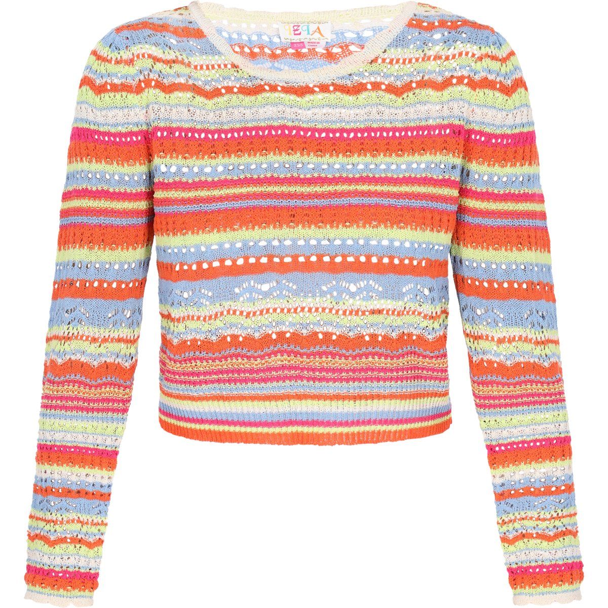 Gestreifter Ajour-Strickpullover im Cropped-Look