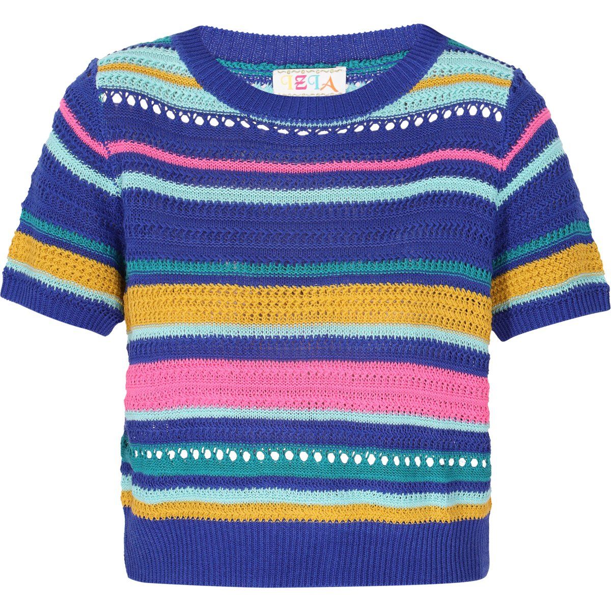 Gestreiftes Ajour-Strickoberteil mit Kurzarm