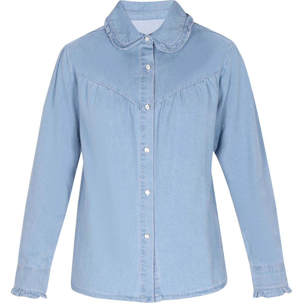 Denimbluse mit Rüschenkragen