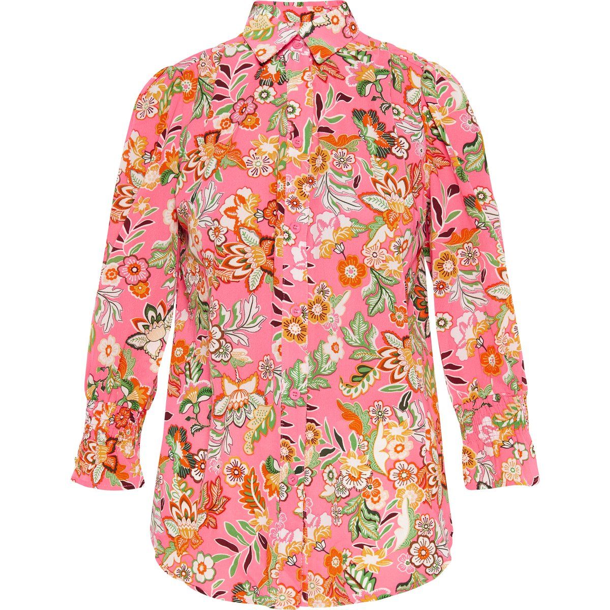 Bluse mit lebhaftem Blumenmuster und Laternenärmeln