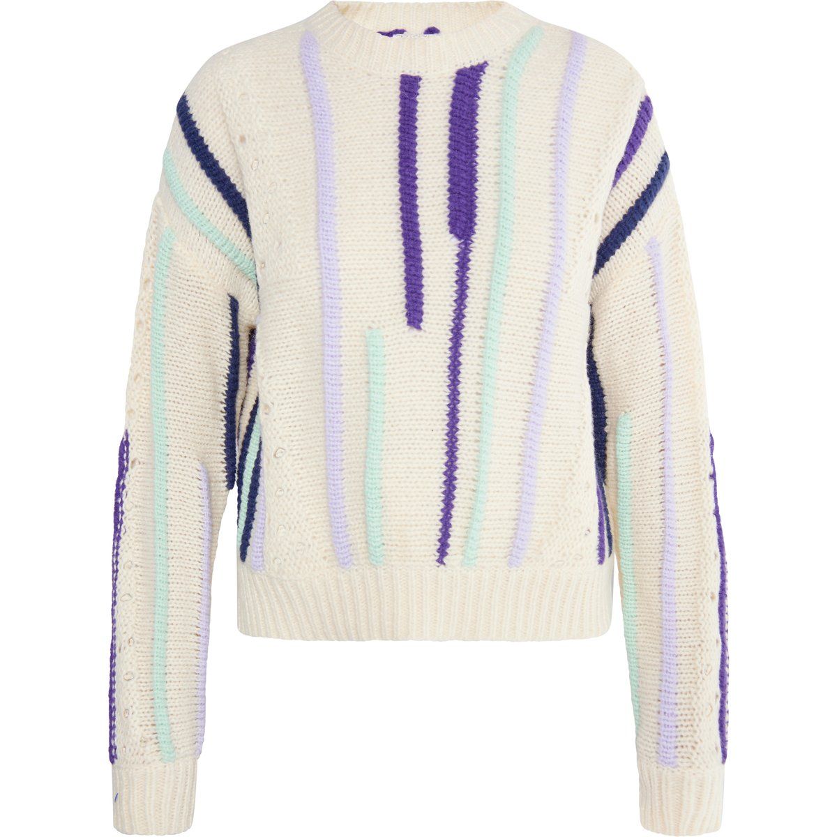 Grobstrickpullover mit Streifen und Lochmuster