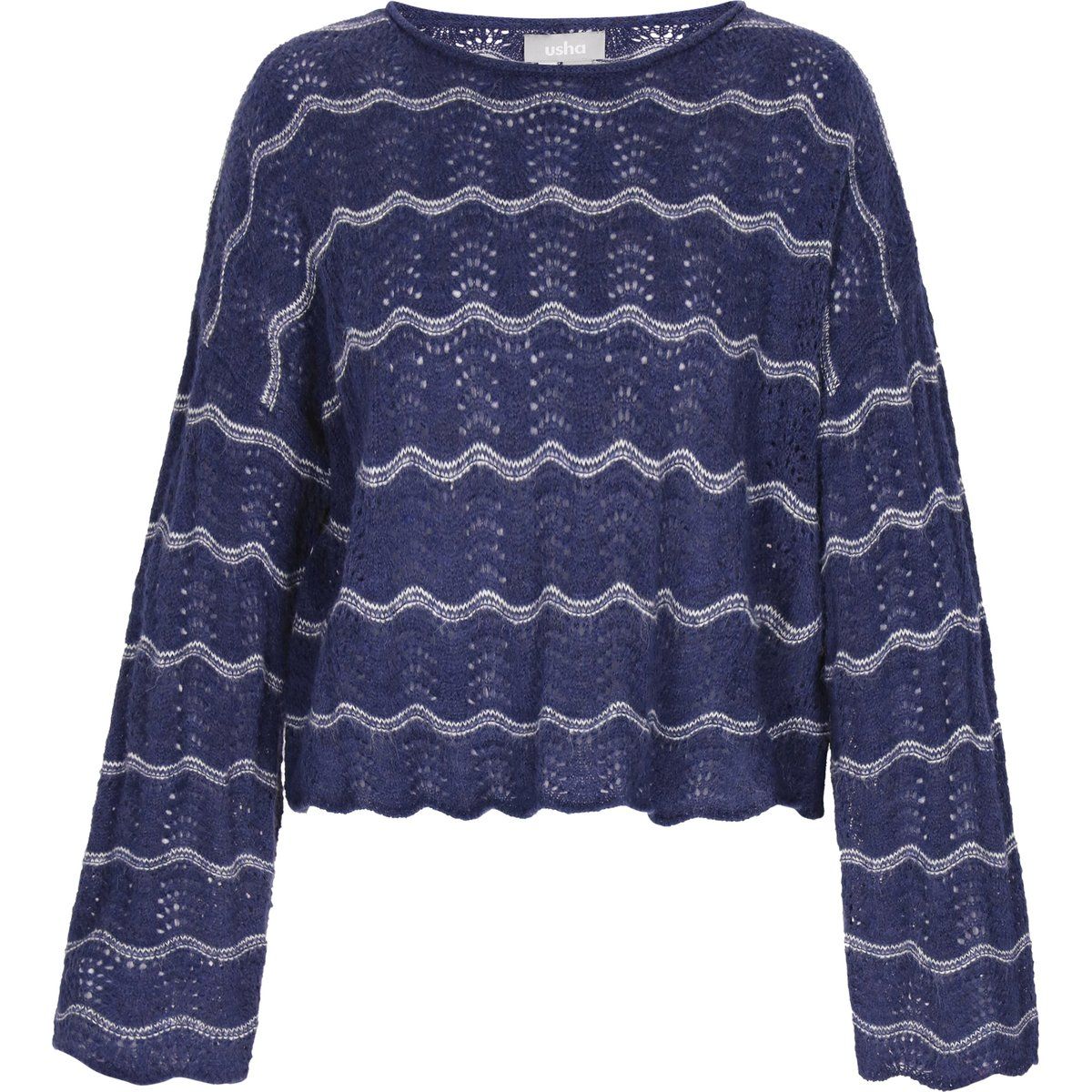 Ajour-Strickpullover mit Glockenärmeln