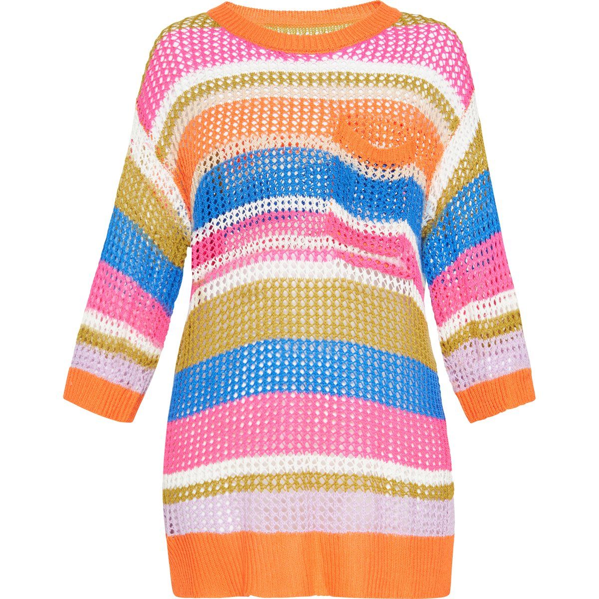 Lockerer Ajour-Strickpullover mit Streifen