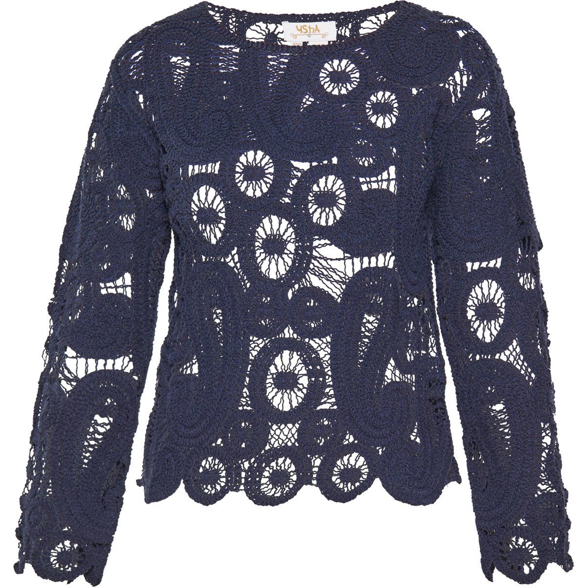 Aufwendiger Ajour-Strick Häkelpullover