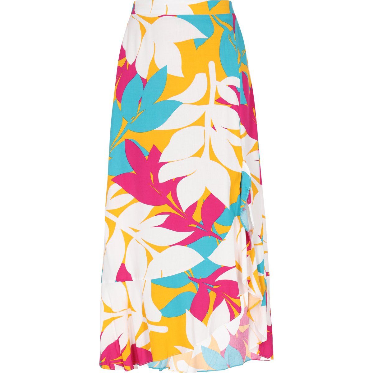 Asymmetrischer Wickelrock mit Tropen-Print