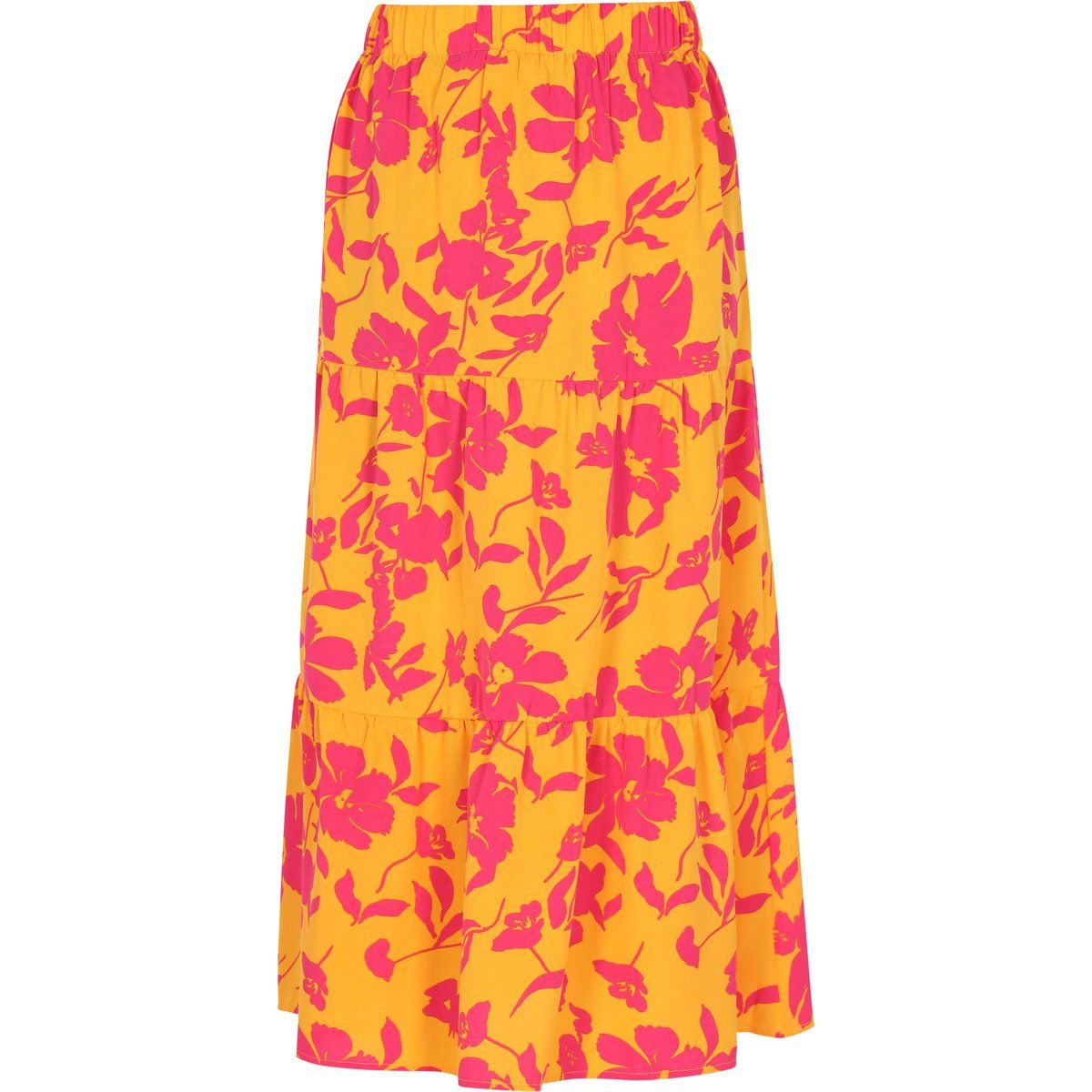 Gestufter Midirock mit Blumenmuster