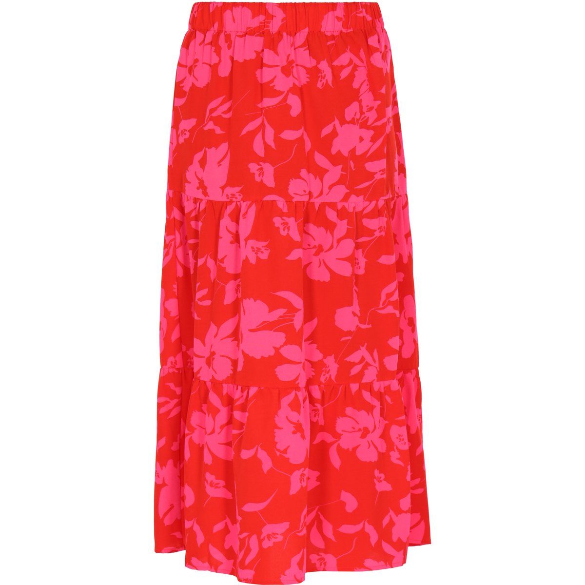 Gestufter Midirock mit Blumenmuster