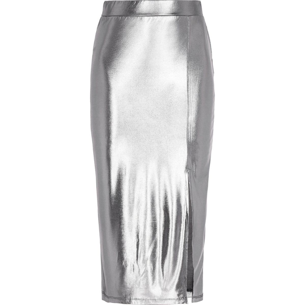 Hoch taillierter Metallic-Midirock mit Schlitz