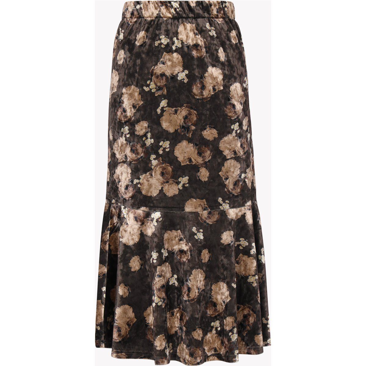 Gestufter Samt-Midirock mit Blumenmuster