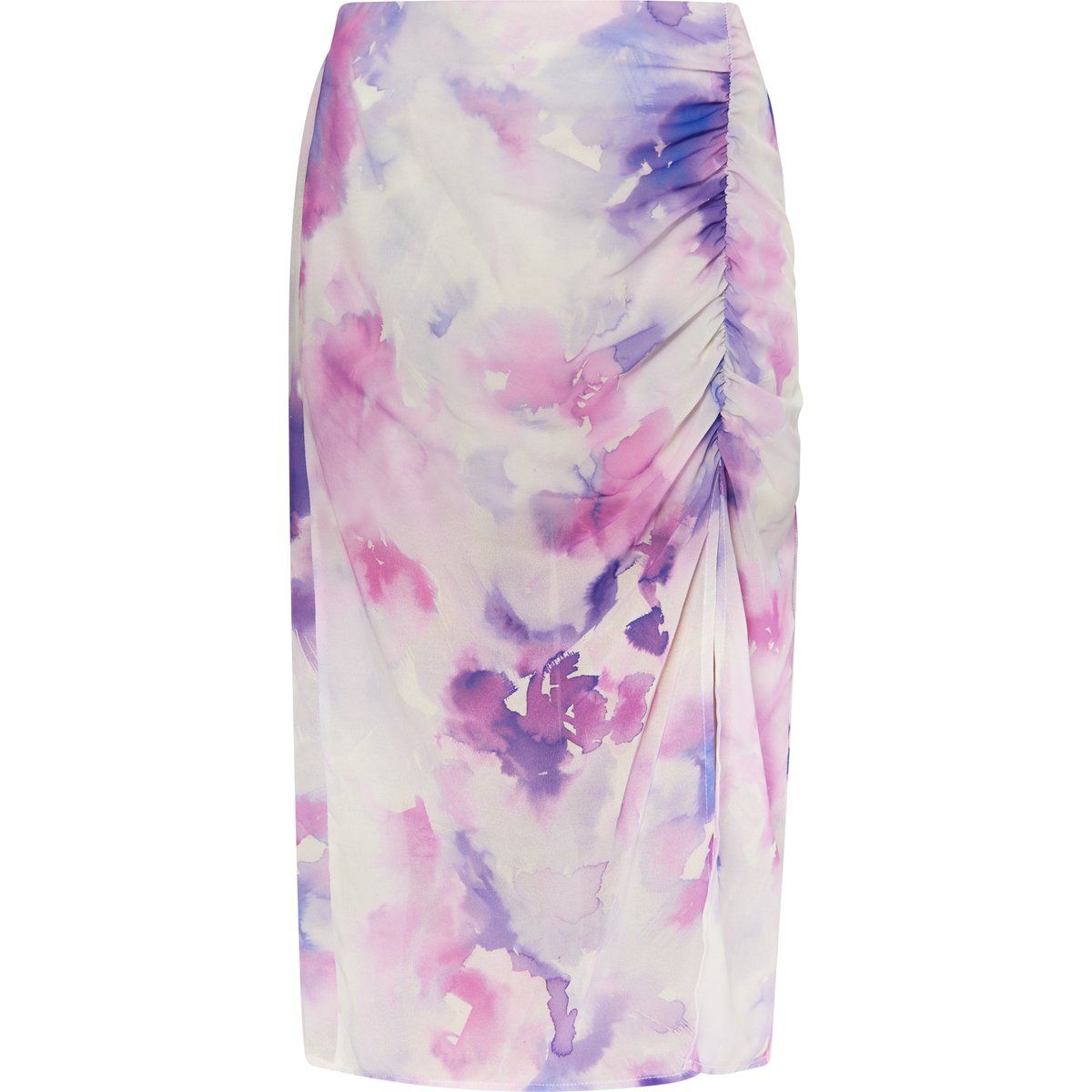 Midirock mit Aquarell-Print und Raffung