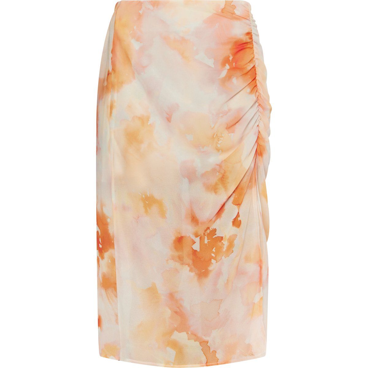 Midi-Rock mit Raffung und Batik-Print