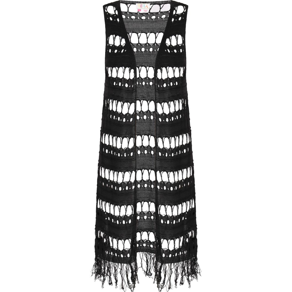 Boho-Häkelweste mit Fransen und Lochmuster
