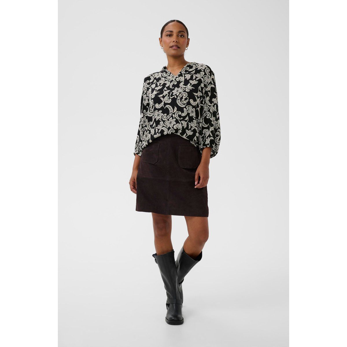 Paisley-Bluse mit Rüschenkragen