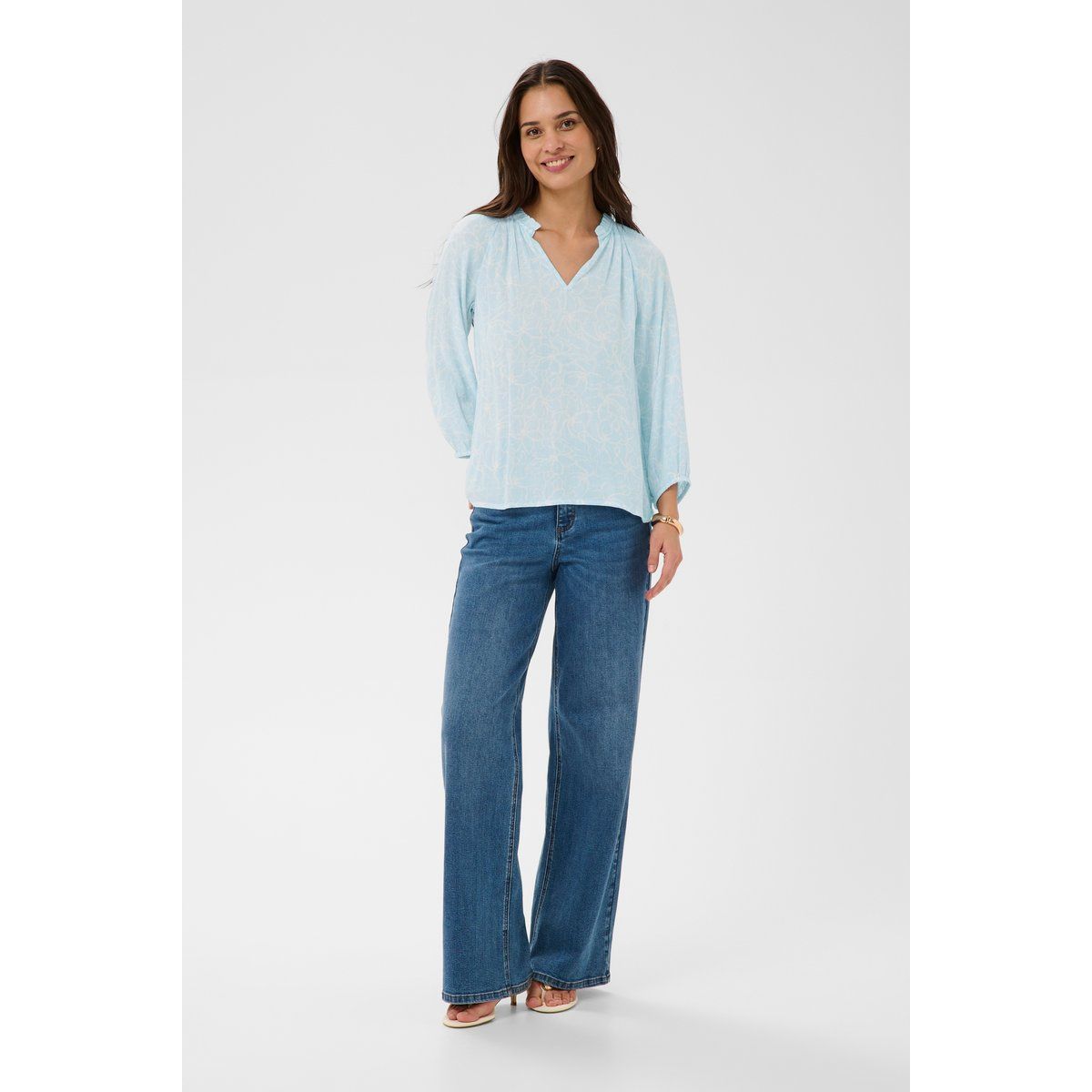 Fließende V-Ausschnitt Bluse mit Blumenmuster