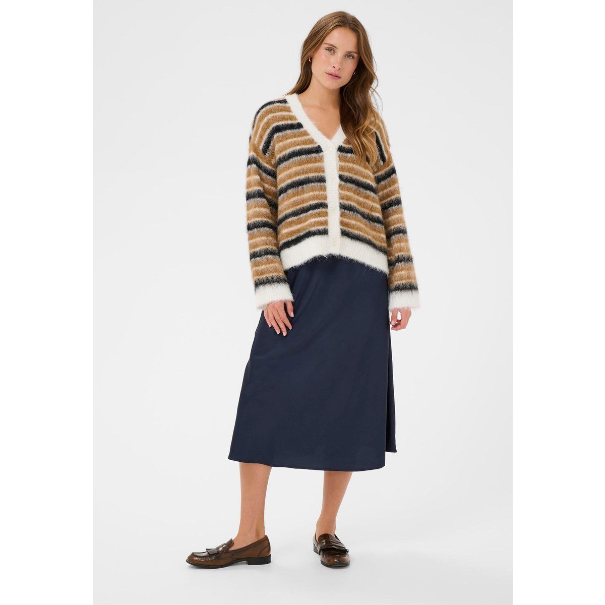 Gestreifter flauschiger Oversize-Cardigan