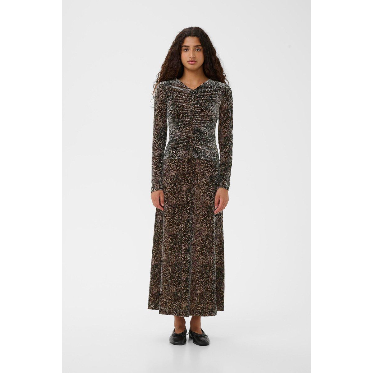 Maxi-Kleid mit Raffung und Animal-Print