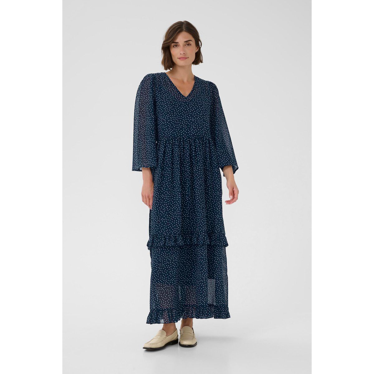 Gestuftes Maxikleid mit Polka-Dots