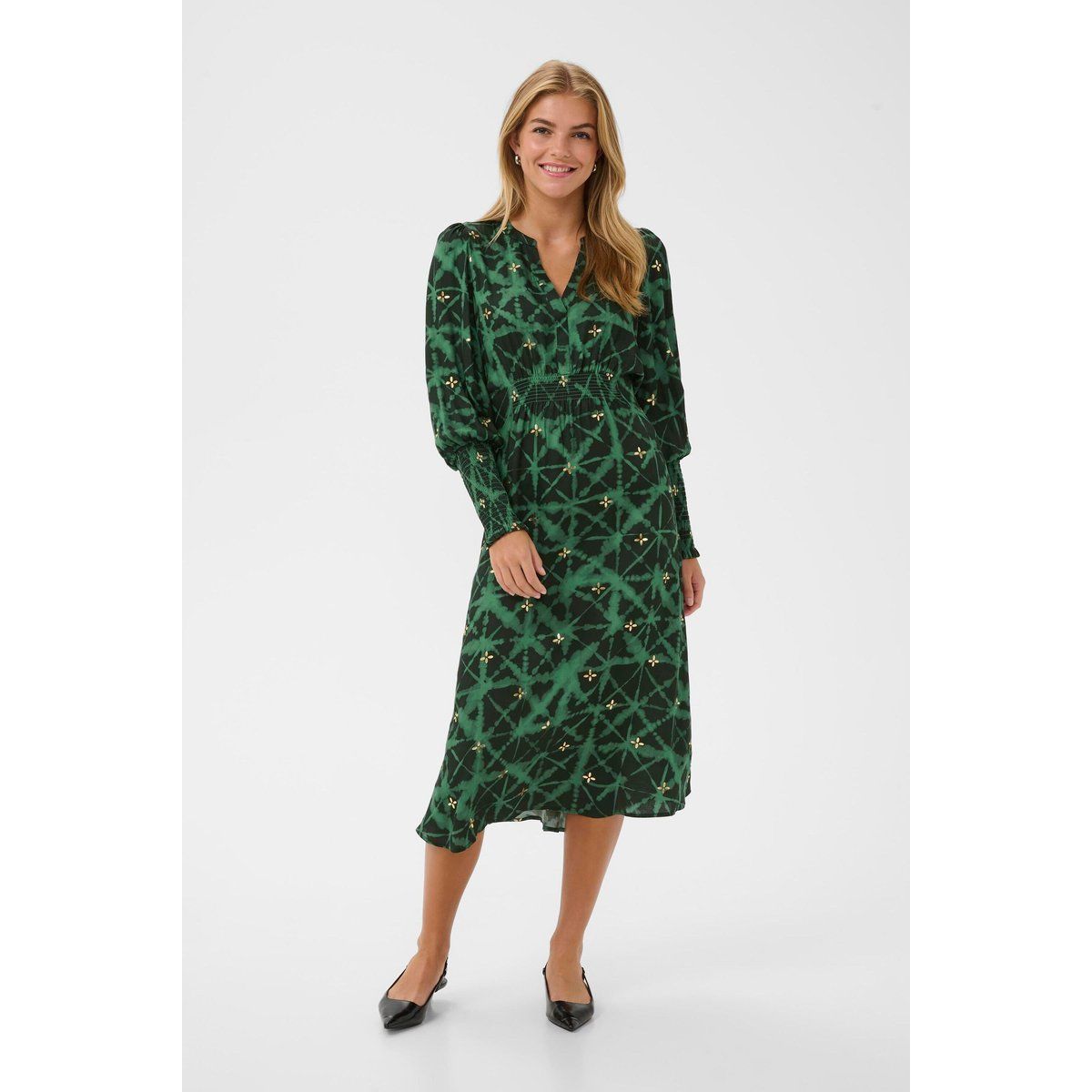 Midikleid mit Batikmuster und Smoke-Taille