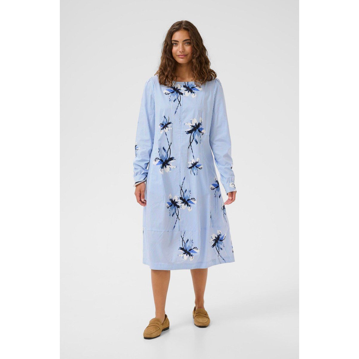 Gestreiftes Midikleid mit Blumenprint
