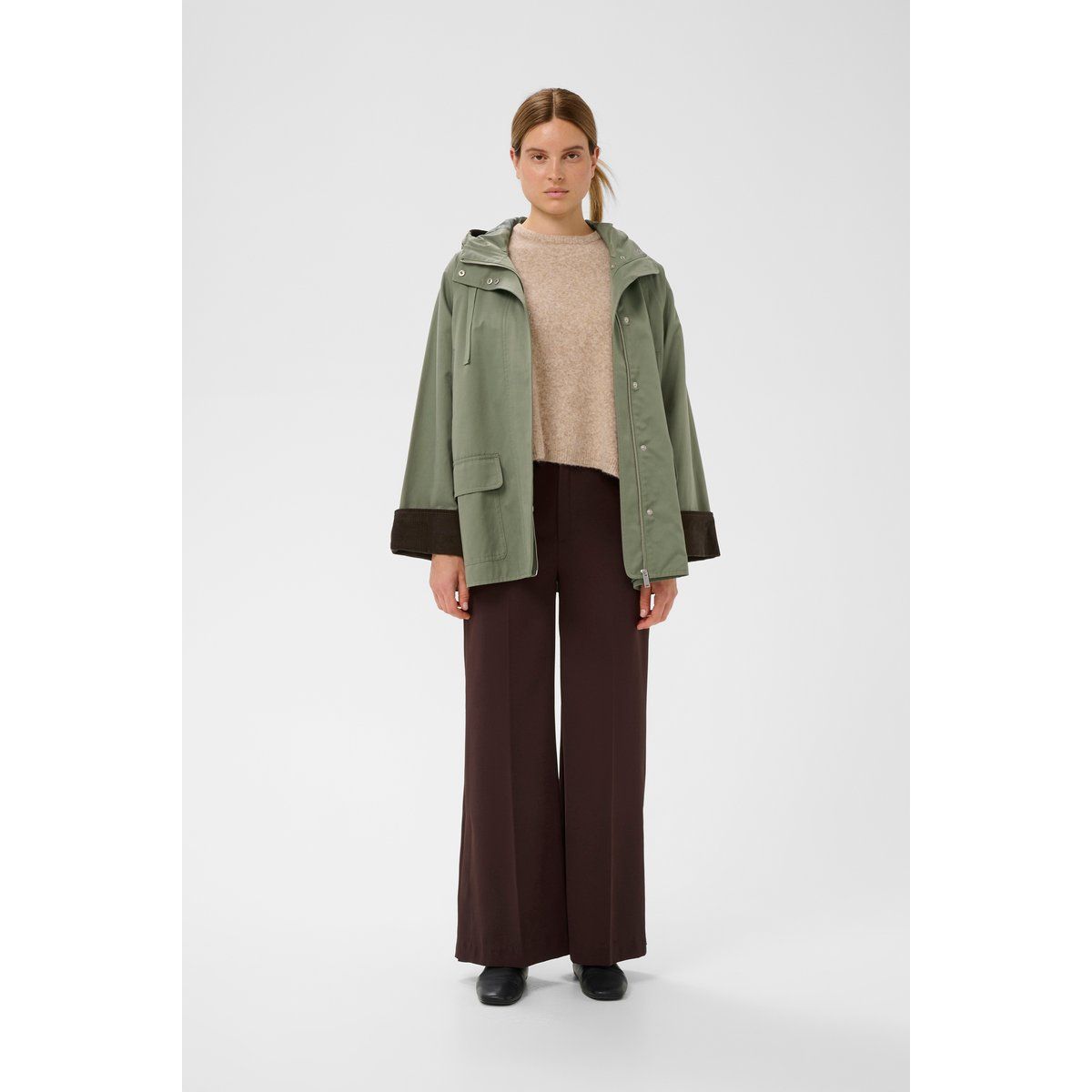 Boxy Kapuzenjacke mit Textur-Bündchen