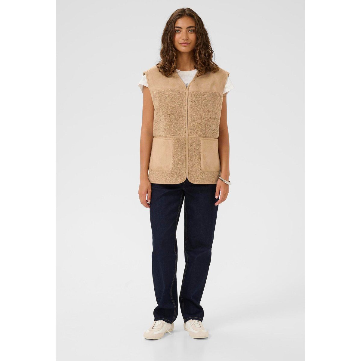 Lässige Materialmix Fleece-Weste