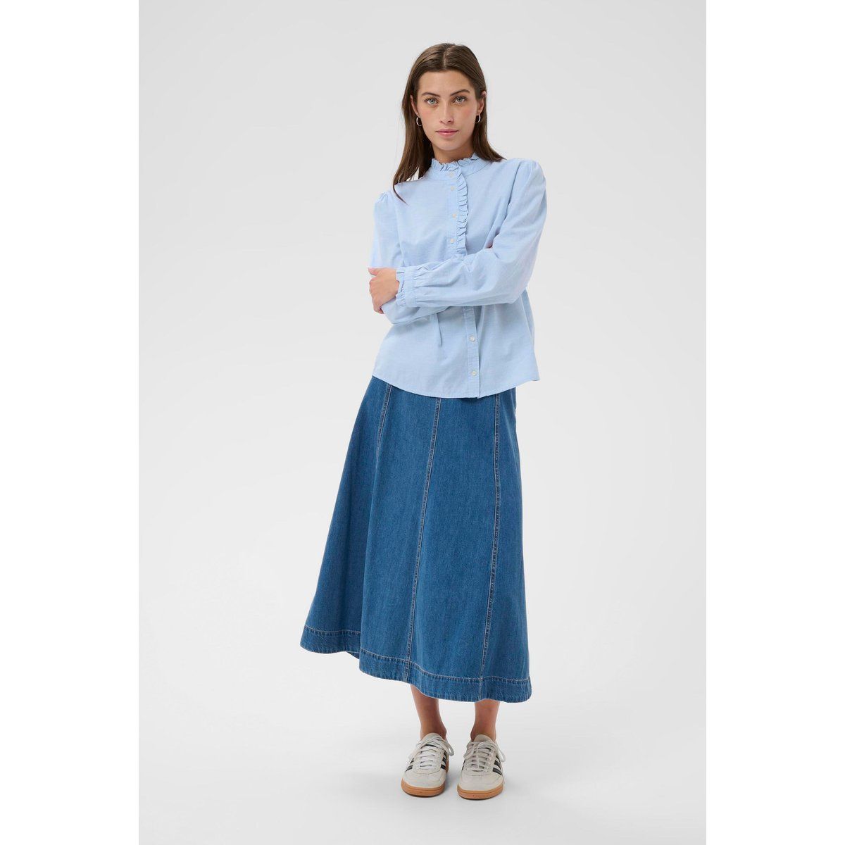 Baumwollbluse mit Rüschenkragen