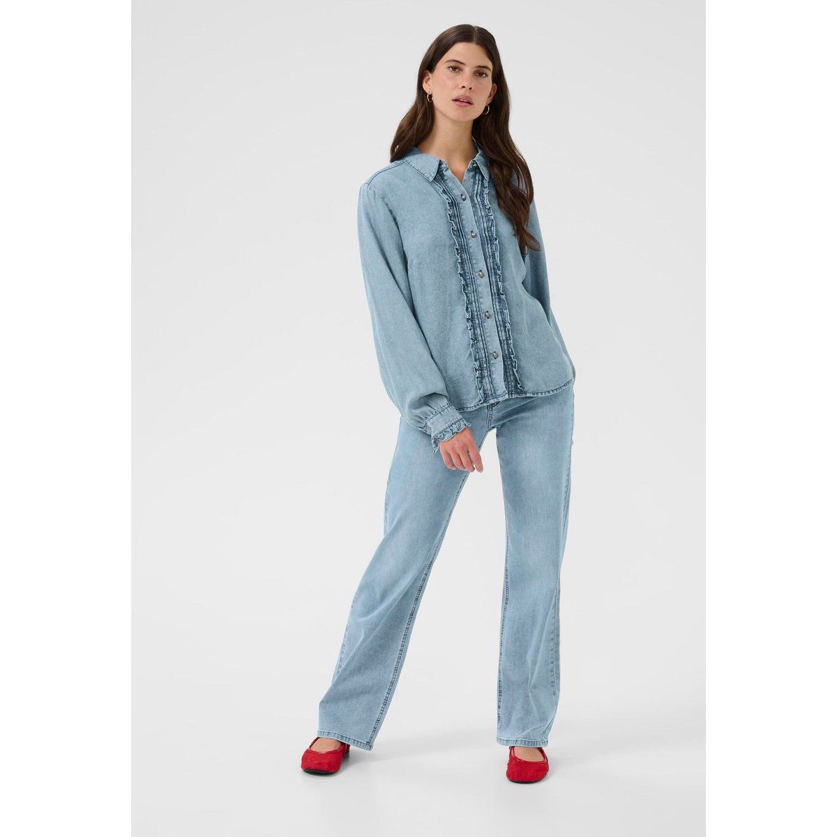 Jeansbluse mit Rüschendetails