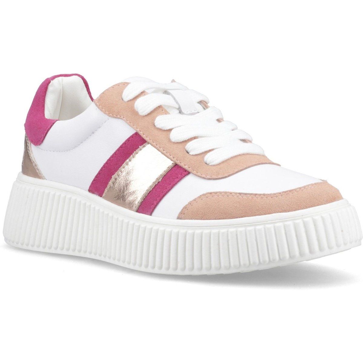 Plateau-Sneaker mit Materialmix und Schnürung