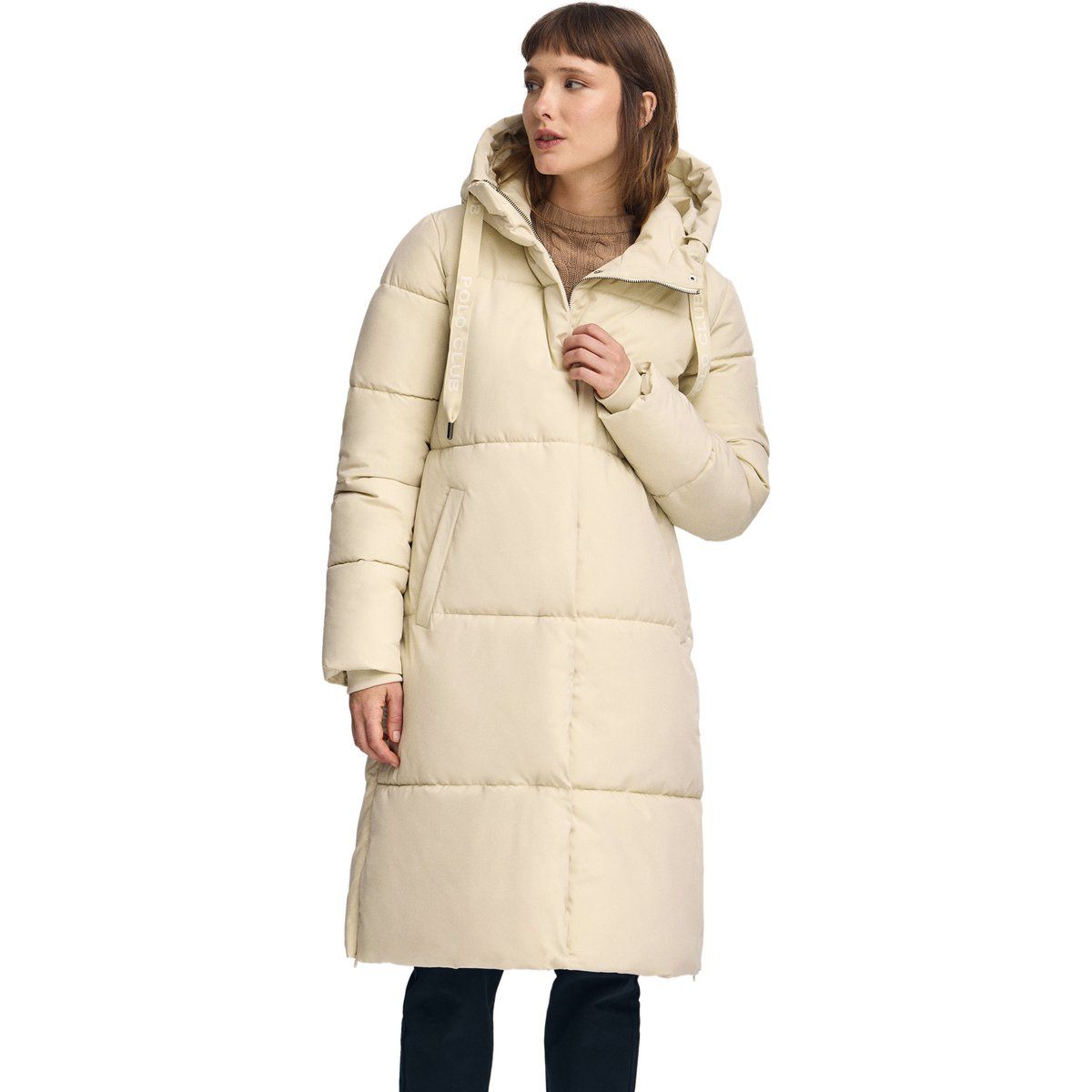 Gesteppter Midi-Puffer-Mantel mit Kapuze