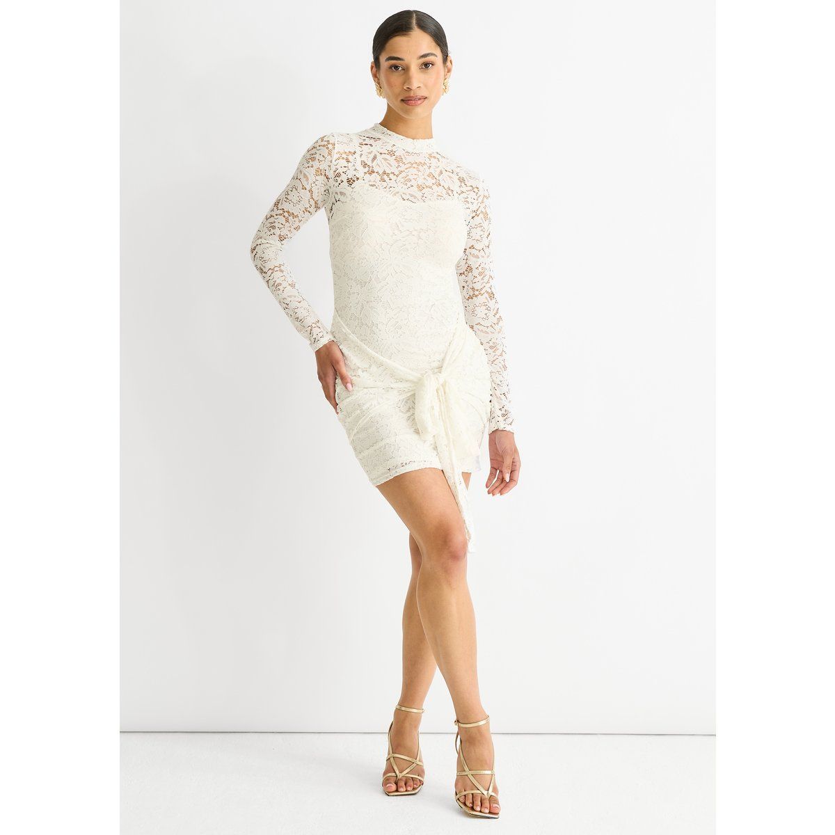 Spitzen-Bodycon-Minikleid mit Bindedetail
