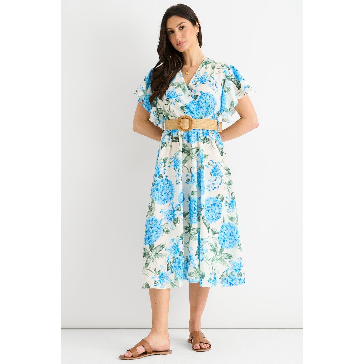 Florales Wickel-Midikleid mit Engelsärmeln