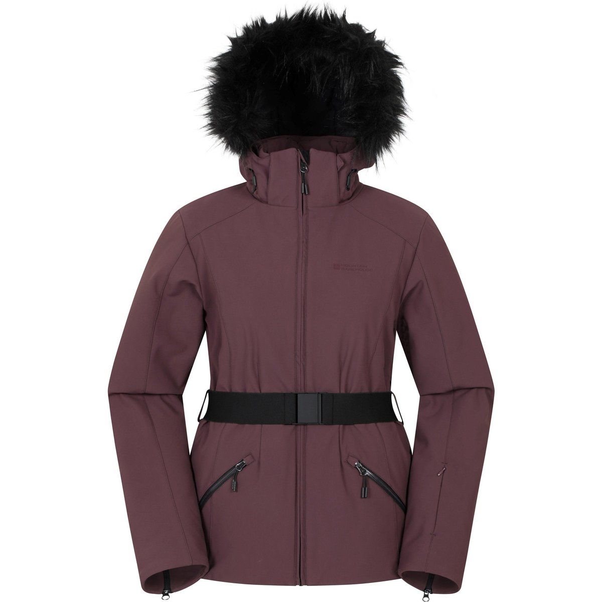 Wattierte Softshell-Skijacke mit Gürtel