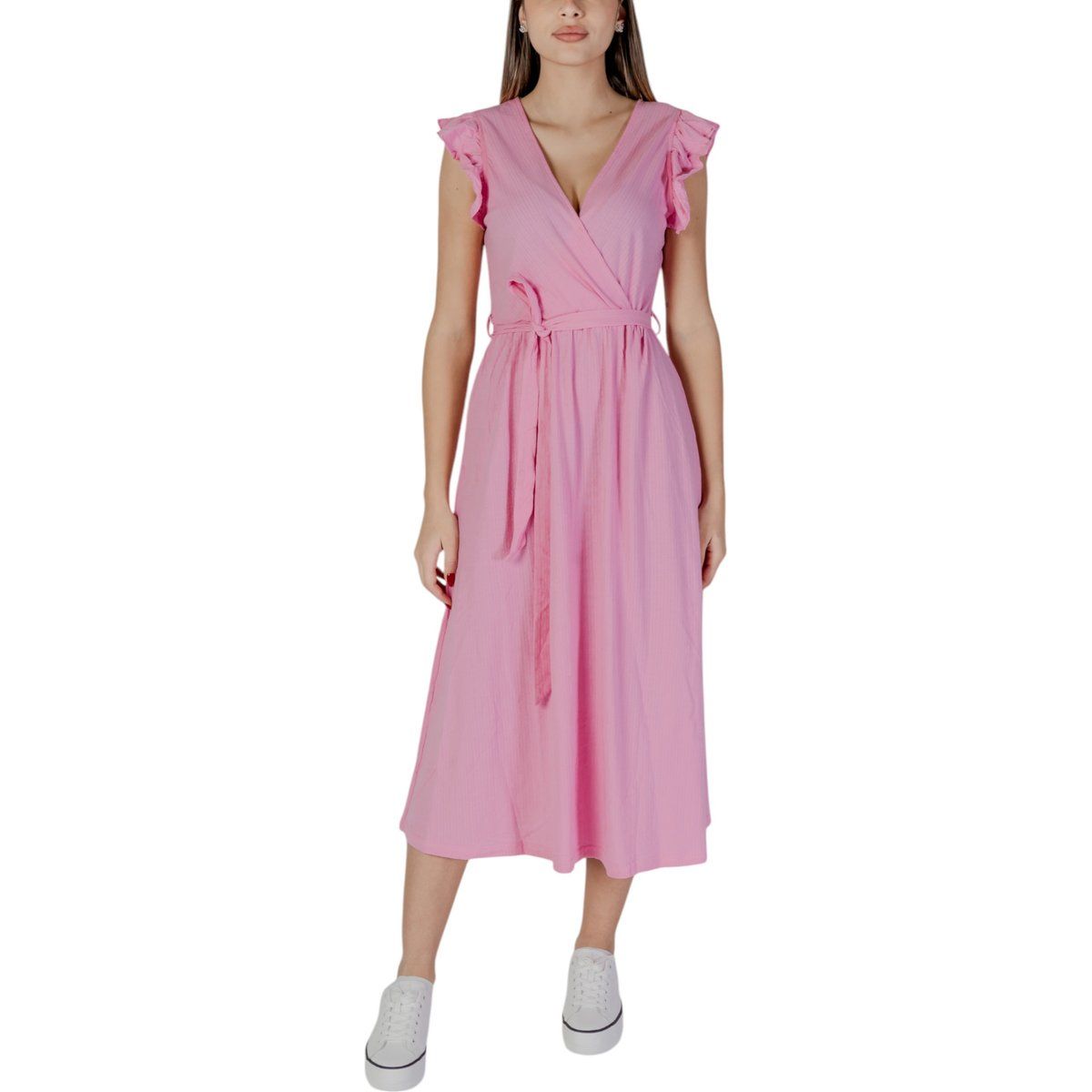 Wickelkleid in Midilänge mit Rüschen