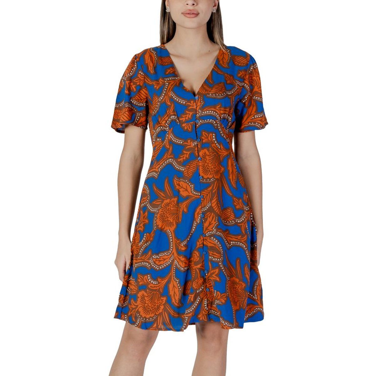 Durchgeknöpftes Midikleid mit Blumenmuster