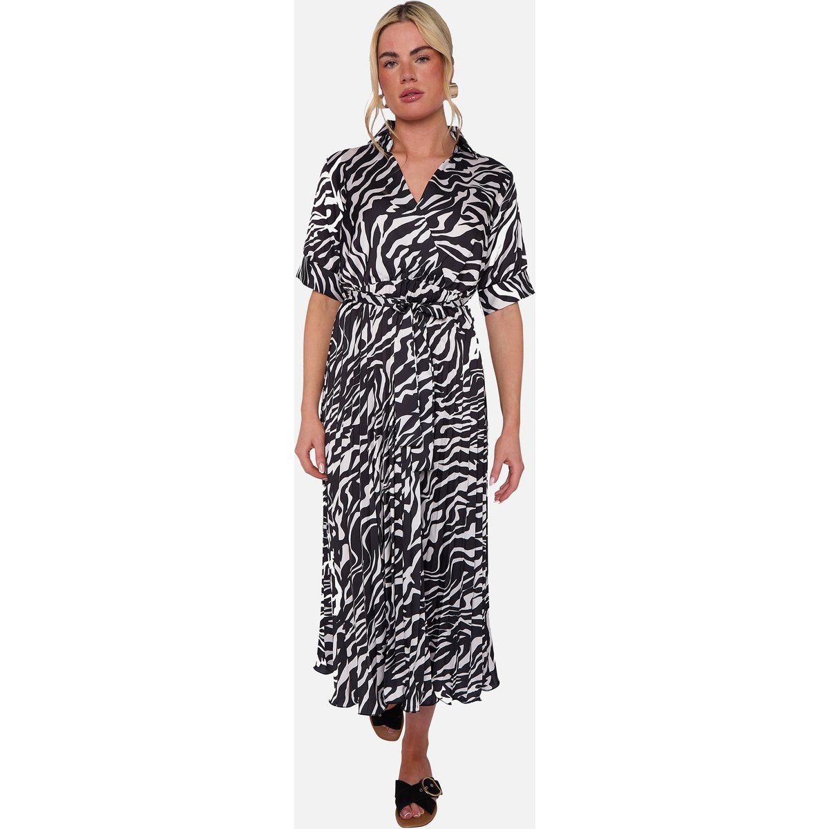 Plissee-Wickelkleid mit Zebradruck