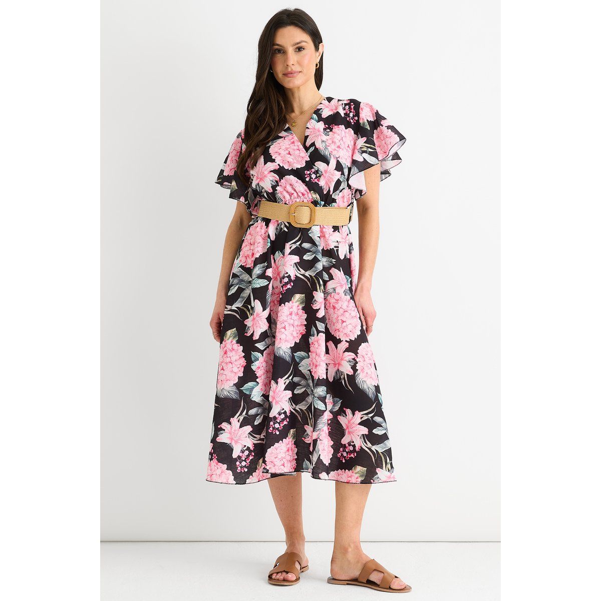Florales Midikleid mit Engelsärmeln