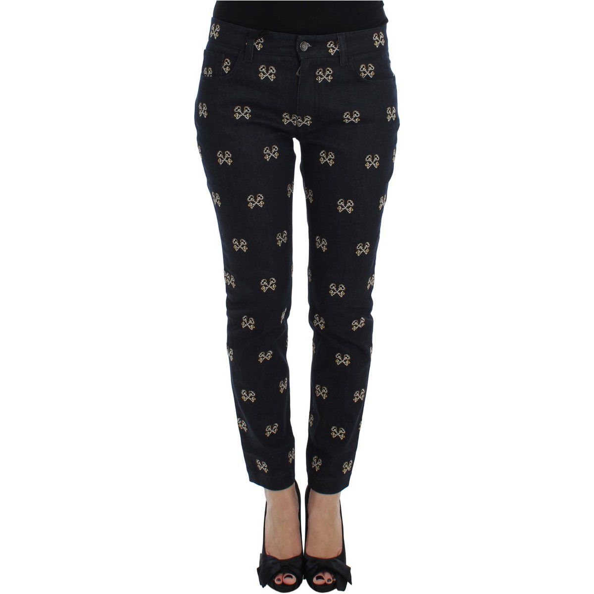 Slim-Fit Jeans mit Schlüsselbestickung