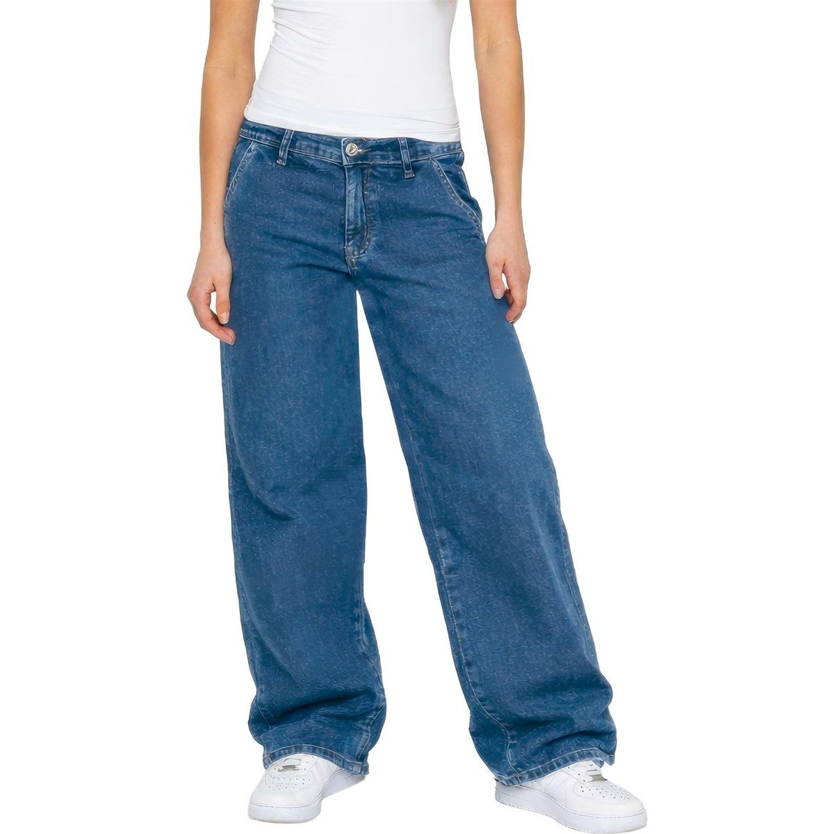 Hoch taillierte Baggy-Jeans mit weitem Bein