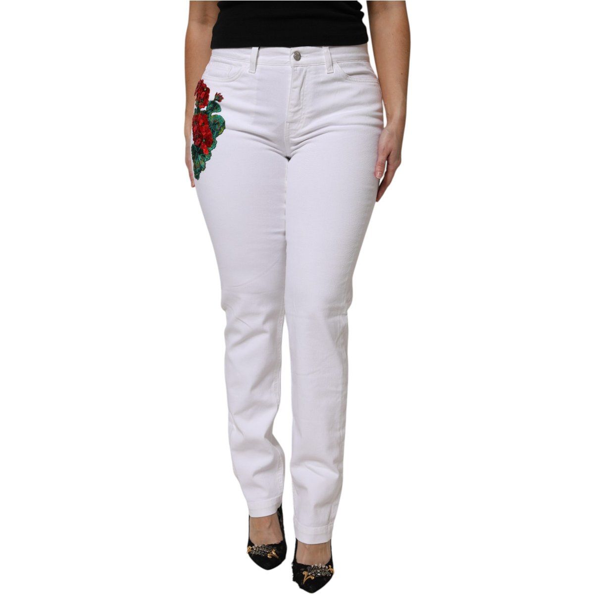 Gerade Jeans mit Blumenstickerei