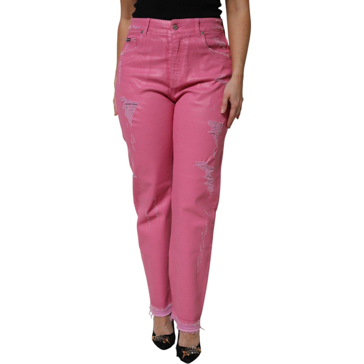 Highwaist Straight Jeans mit Destroyed-Details