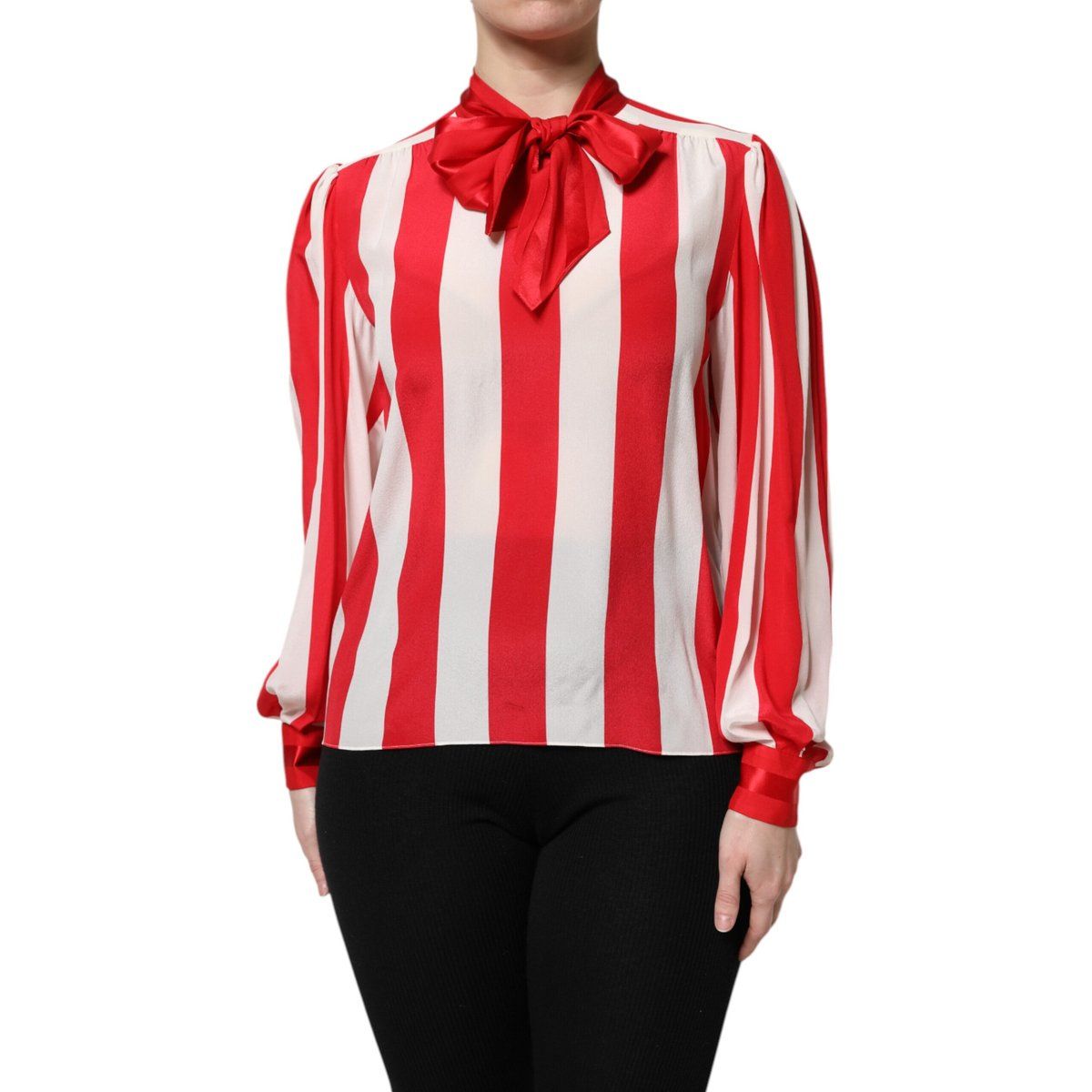 Elegante gestreifte Seidenbluse mit Schluppe