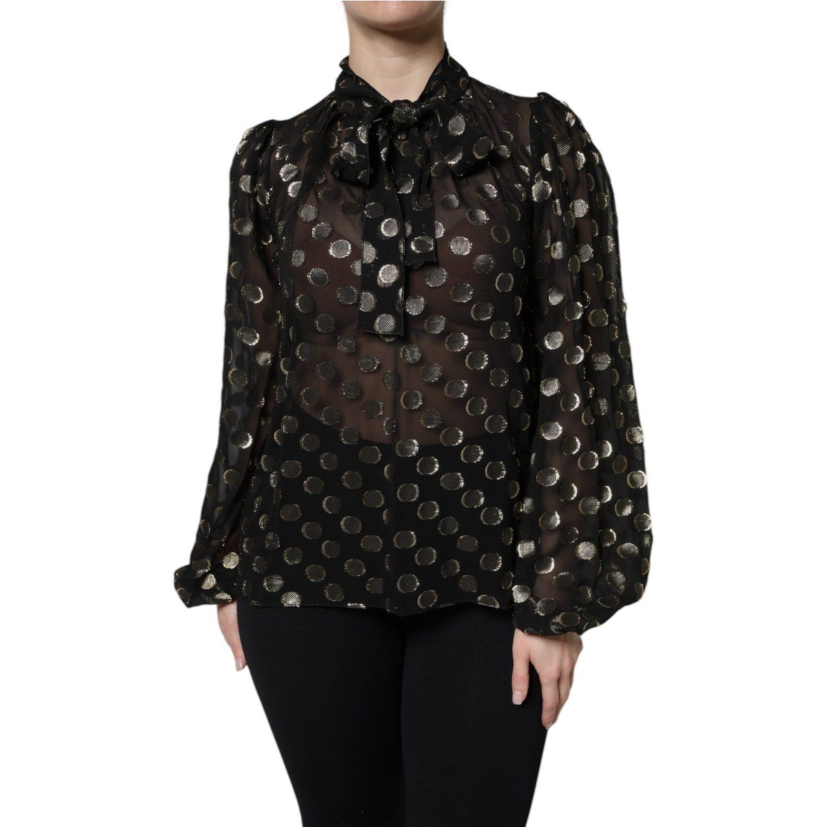 Transparente Seidenbluse mit Schluppe und Pünktchen