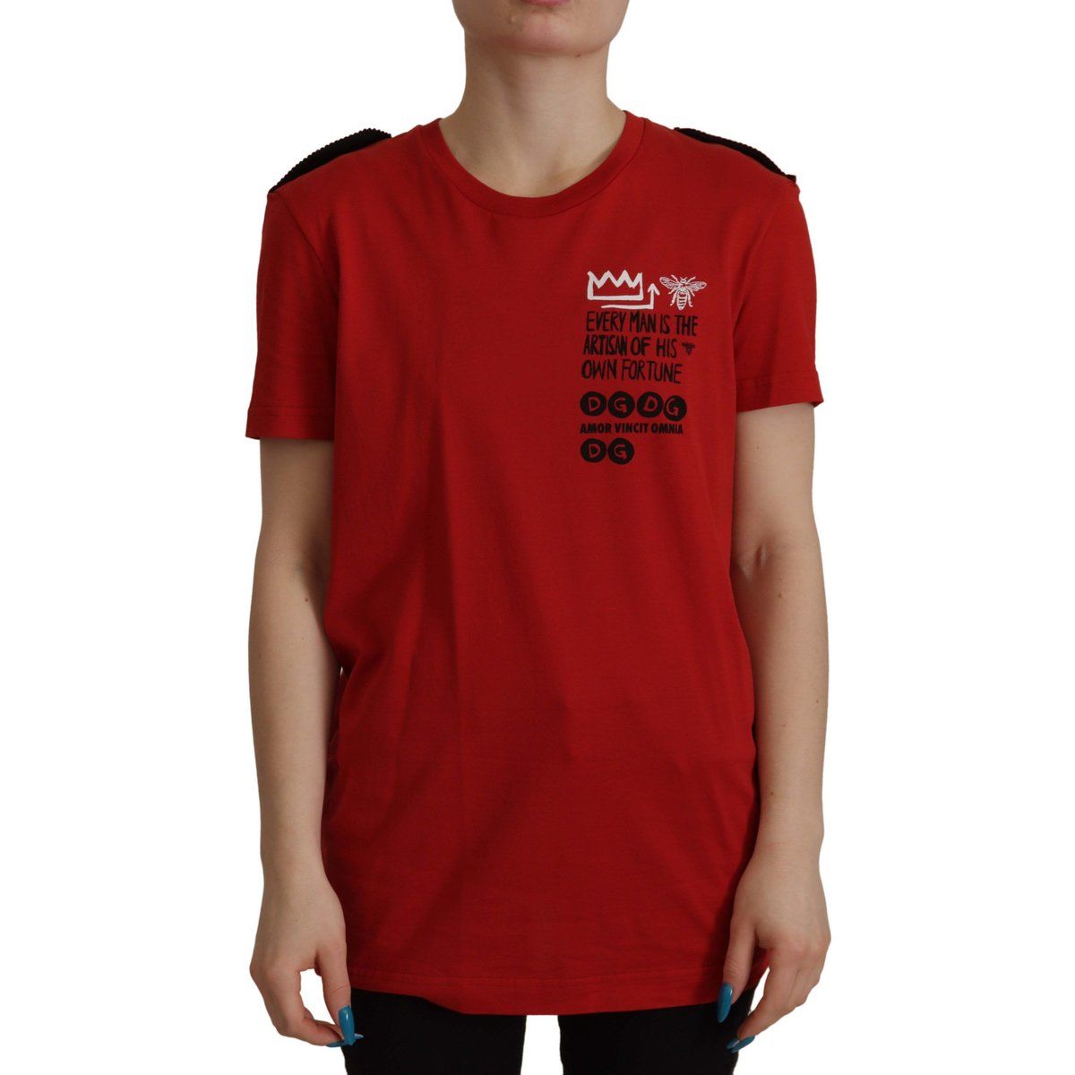 Baumwoll-T-Shirt mit Grafikdruck und Epauletten