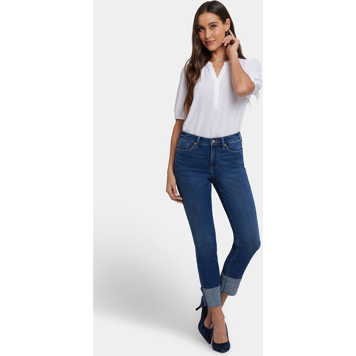 Slim-Ankle-Jeans mit verzierten Aufschlägen