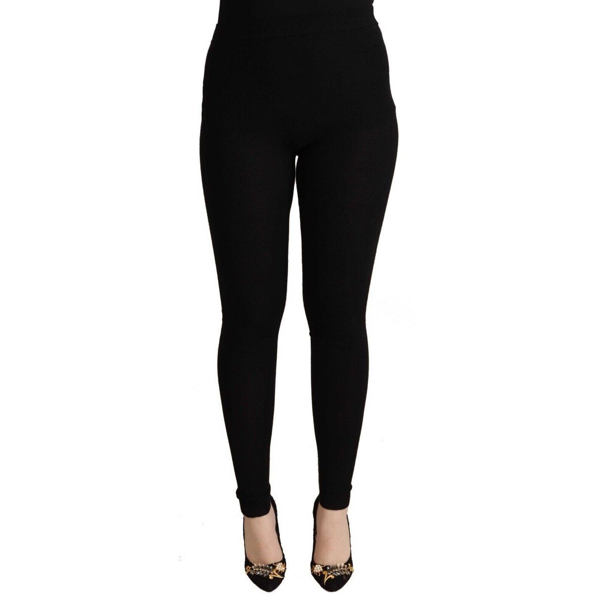 Hochtaillierte gerippte Strick-Leggings